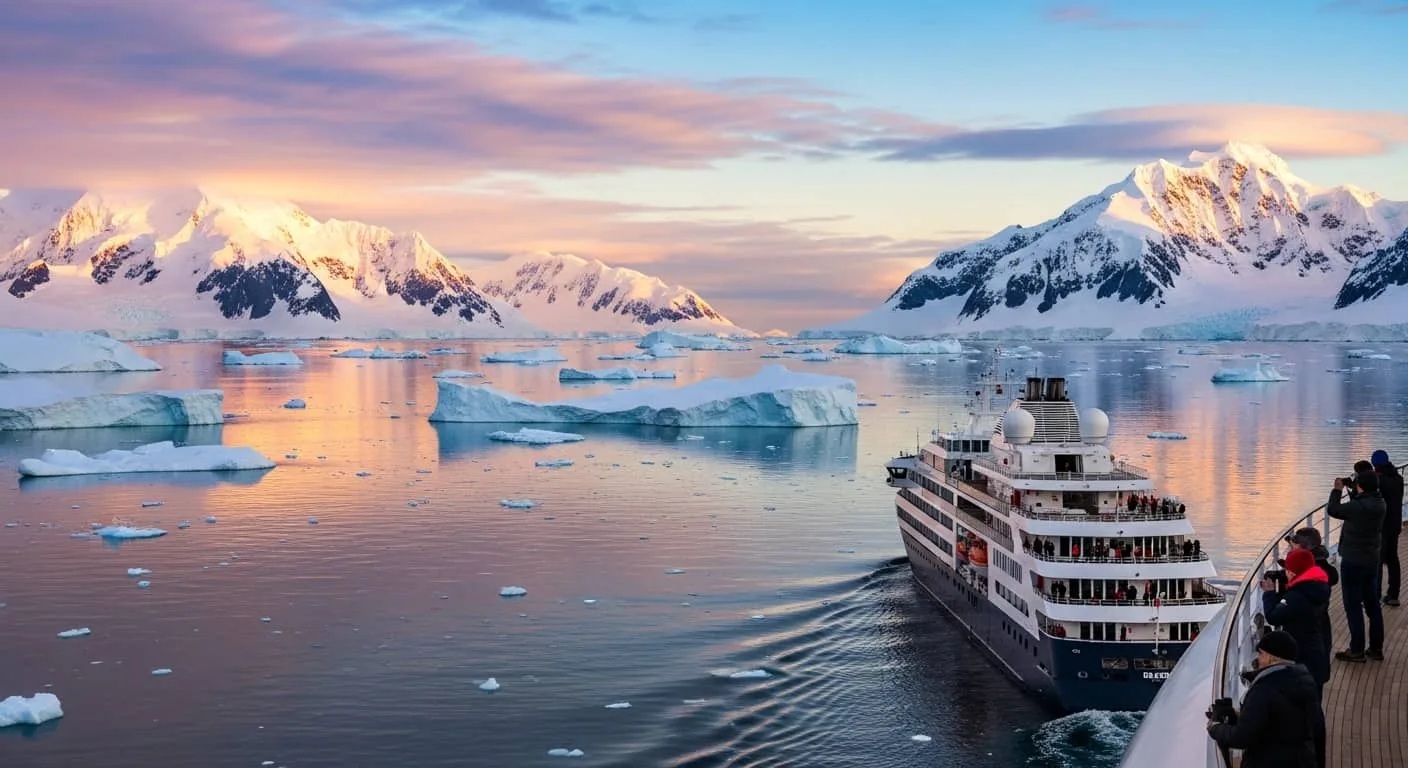 Vista panorámica de la Península Antártica, ruta popular de las expediciones de lujo