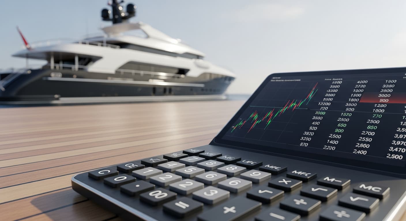 calculadora frente a yate de lujo para ver los costes ocultos de navegación de lujo
