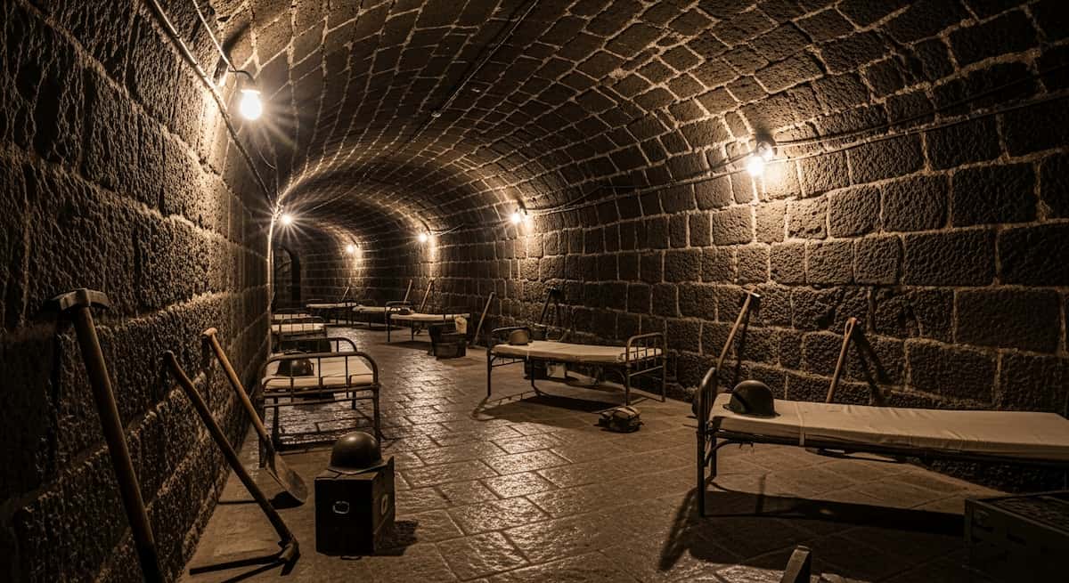 Interior de la Galleria Borbonica con restos de refugio de la Segunda Guerra Mundial
