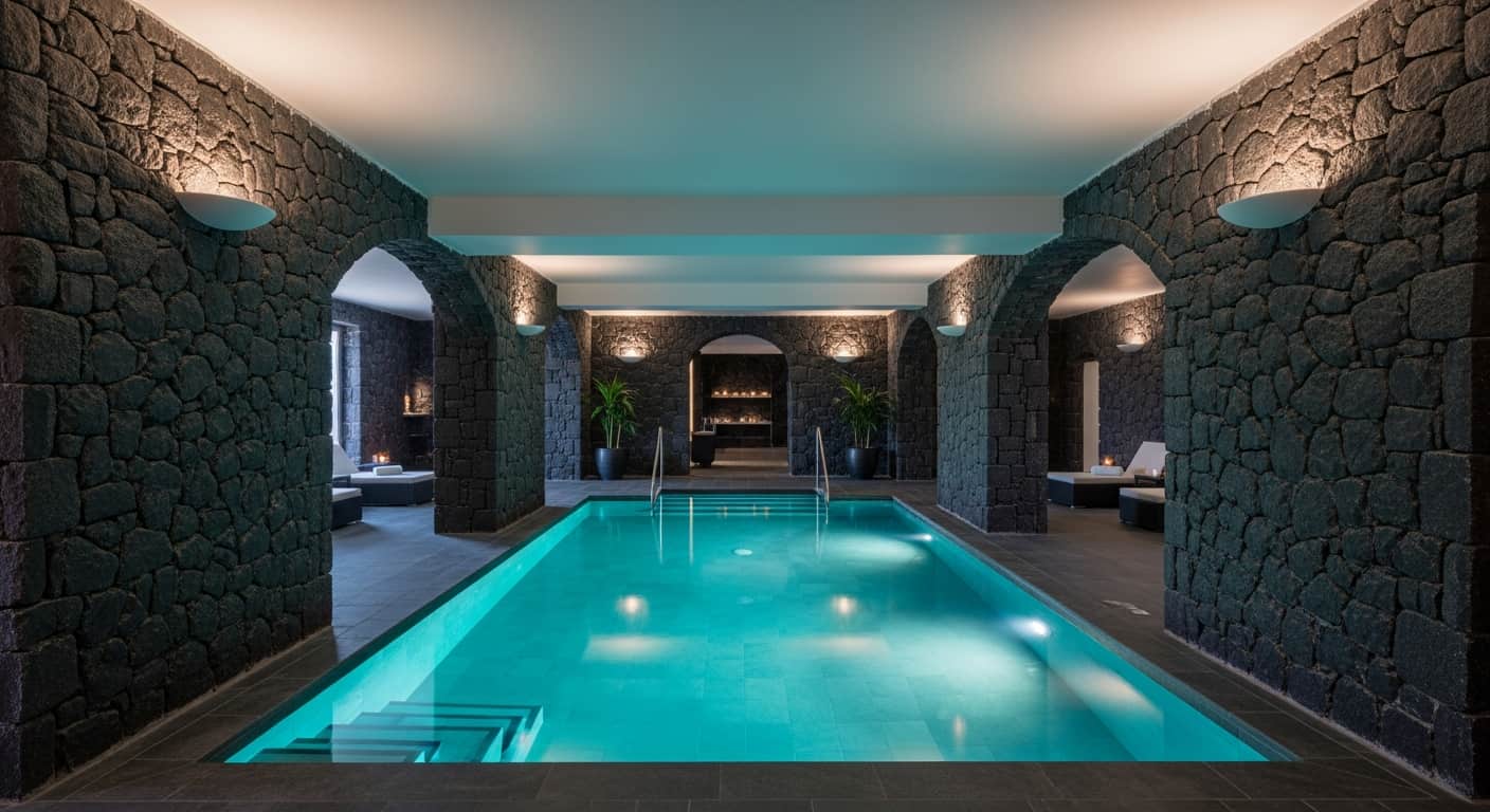 Instalaciones de spa interior en un hotel de lujo en Santorini