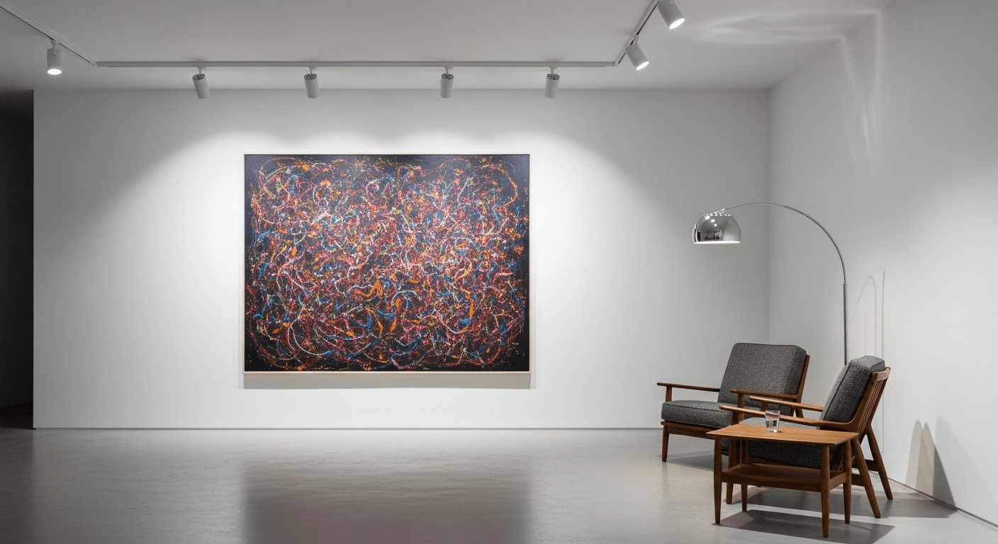 Interior de una galería de arte privada en Viena con iluminación técnica y mobiliario de lujo.