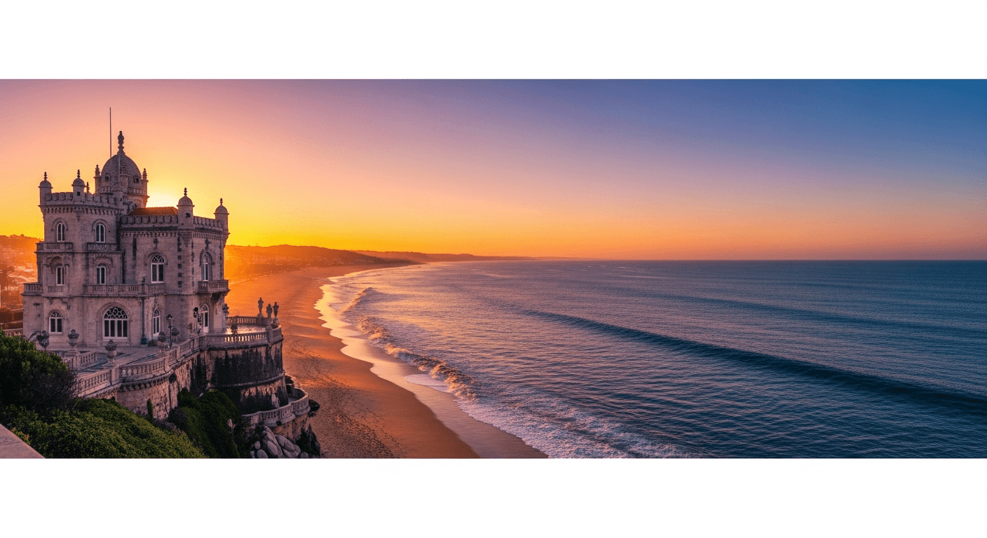 Puesta de sol sobre el océano Atlántico en un viaje de lujo a Cascais