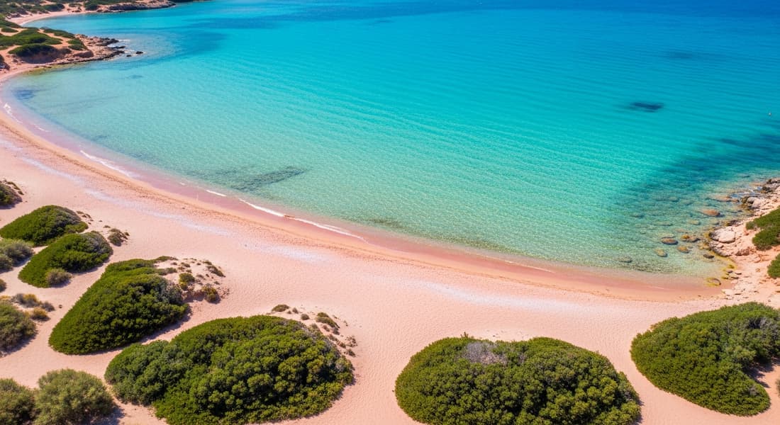 Aguas turquesas y arena rosada en la playa de Elafonisi, Creta