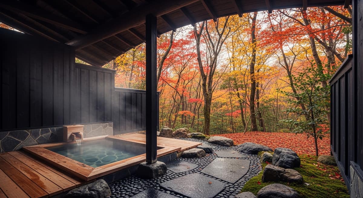 Experiencia Onsen - Ryokan exclusivo Hakone Onsen privado en ryokan tradicional de Hakone con vista al bosque