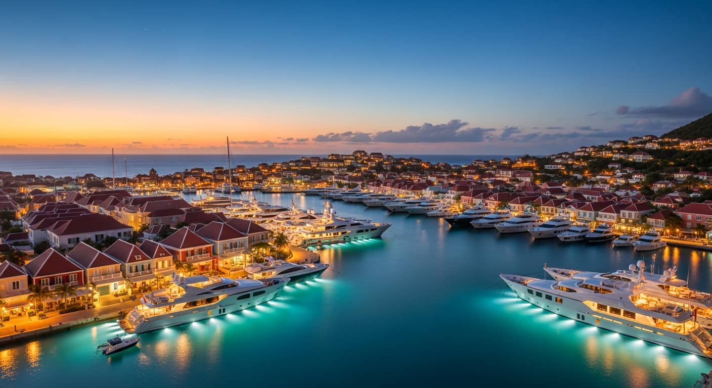 El Corazón de Gustavia Puerto de Gustavia con yates durante un viaje de lujo a St. Barth