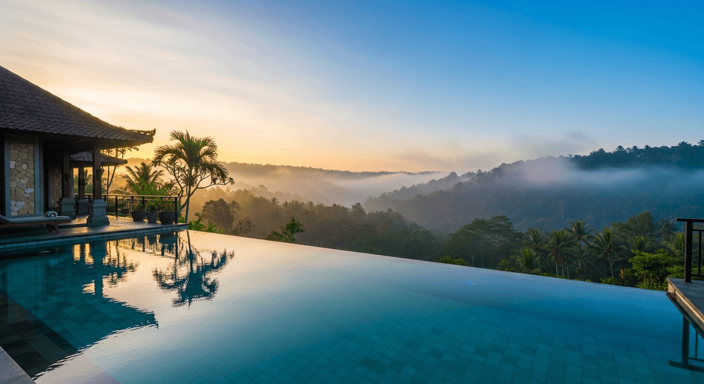 Piscina privada de una villa de lujo en Ubud integrada en la selva tropical