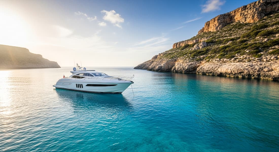 Yate privado en la Laguna Azul de Malta Mediterráneo 2026